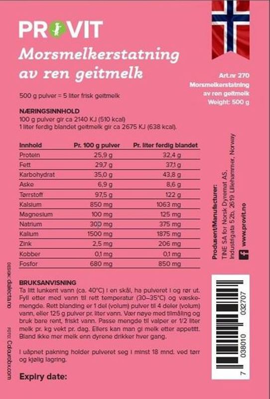FRYSETØRKET GEITEMELK 500g